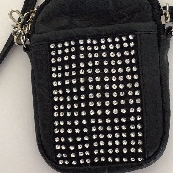 MINI BLACK RHINESTONE LEATHER POUCH BAG PURSE - Picture 10 of 10